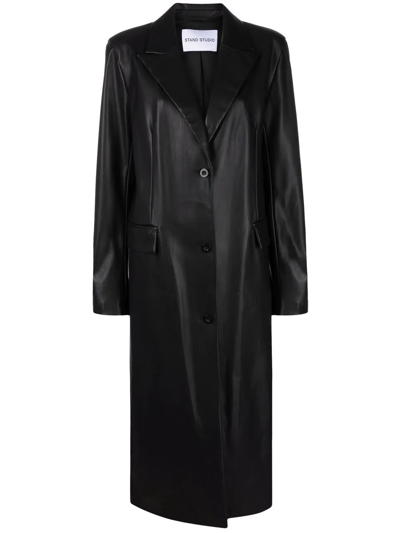 Stand Studio Single-breasted Faux-leather Coat In Black