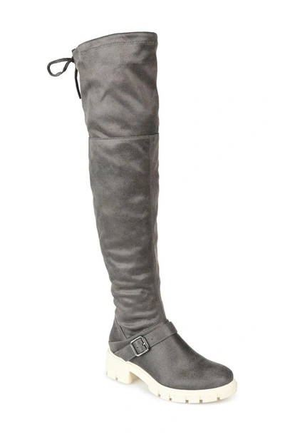 Journee Collection Salisa Buckled Lug Sole Boot In Grey