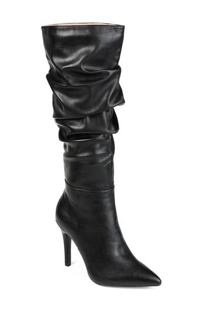 Journee Collection Kindy Ruched Shaft Vegan Leather Stiletto Boot In Black