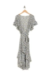 Max Studio Short Sleeve Wrapped Midi Dress In Cara Flower