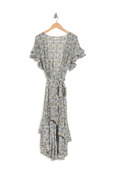 Max Studio Short Sleeve Wrapped Midi Dress In Cara Flower
