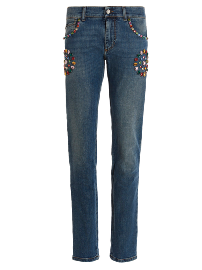 Dolce & Gabbana Embellished Skinny Fit Jeans In Blue