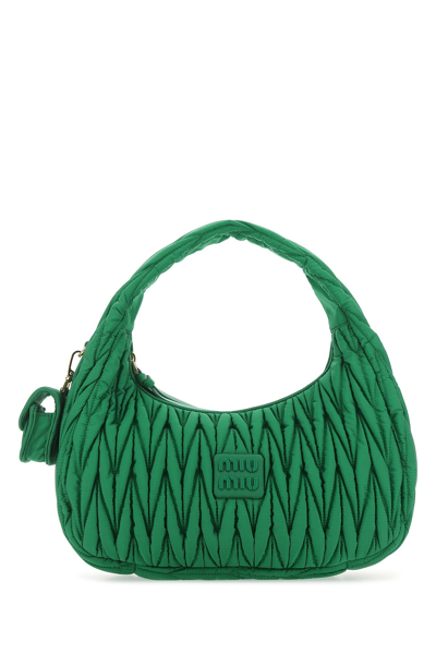 Miu Miu Matelasse Logo Plaque Hobo Bag In Green