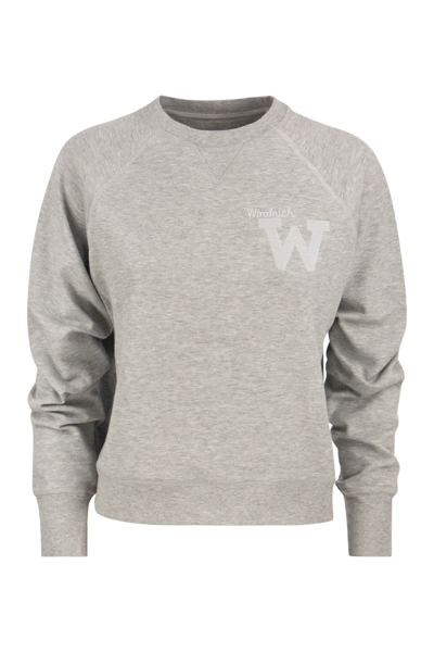 Woolrich American Crewneck Sweatshirt With Embroidered Logo In Melange Grey