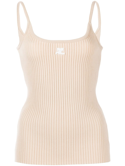 Courrèges Ribbed Knit Cotton Tank Top In Neutral