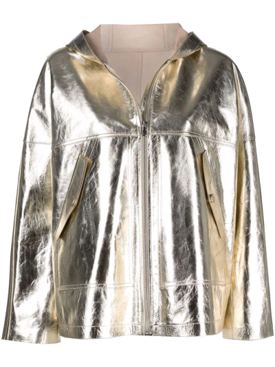 Yves Salomon Metallic-effect Hooded Jacket In Gold