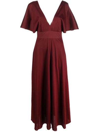 Eres Aurore Gathered-detail V-neck Dress In Red