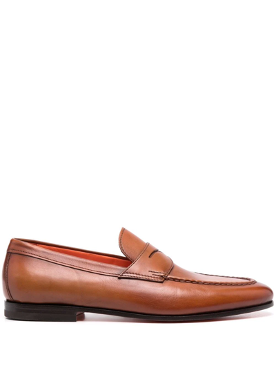 Santoni Men's Leather Door Penny Loafers In Light Brown