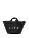 Marni Women Black Leather And Raffia Small Tropicalia Summer Handbag In Schwarz