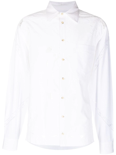 Marine Serre Floral Embroidered Cut-out Shirt In Weiss