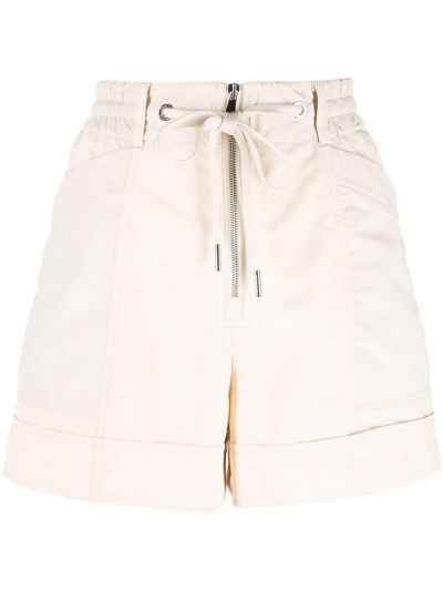 Moncler Tie Waist Zip Shorts In Neutrals