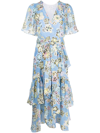 Tanya Taylor Brittany Floral Tiered Wrap Midi Dress In Blau
