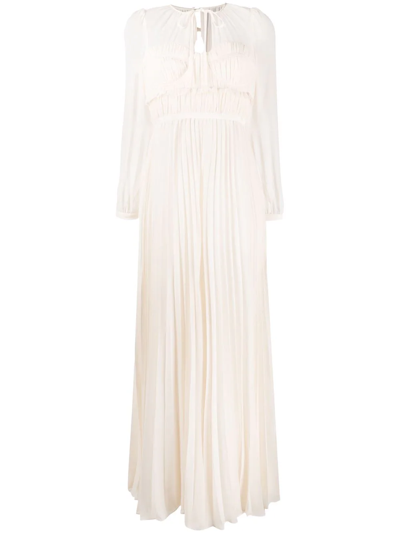 Self-portrait Long-sleeve Pleated Gown In Nude