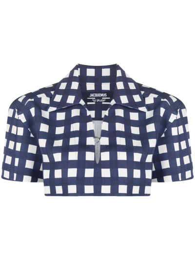 Jacquemus Check Pattern Cropped Shirt In Blue