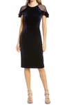 Eliza J Ruffle Shoulder Velvet Cocktail Dress In Navy