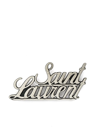 Saint Laurent Signature Logo Brooch In Silver