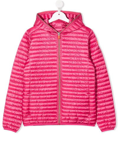 Save The Duck Teen Padded Hooded Jacket In Fuchsia