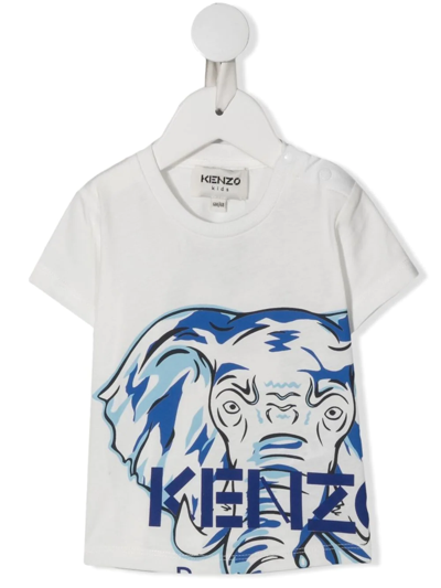 Kenzo Kids' Elephant Print T-shirt In White