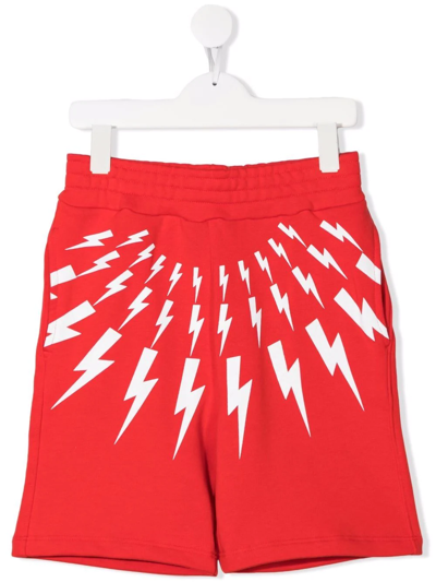 Neil Barrett Kids' Thunderbolt Cotton Shorts In Red