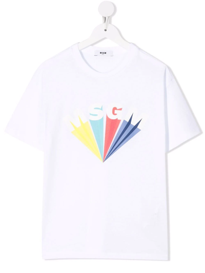Msgm Kids' Logo-print Cotton T-shirt In White