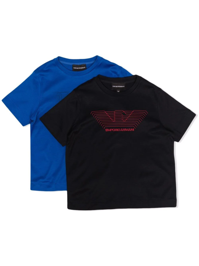 Emporio Armani Kids' Etched-logo Short Sleeved T-shirt In Blue