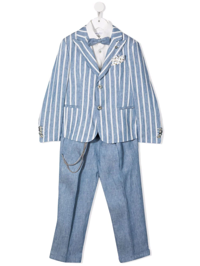 Colorichiari Kids' Striped Linen Suit In Blue