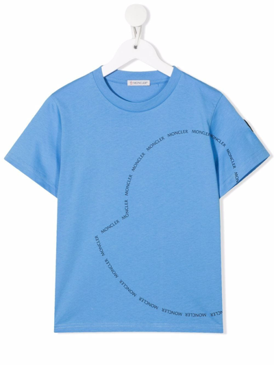 Moncler Kids' Logo Crew-neck T-shirt In Blue