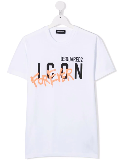 Dsquared2 Teen Logo-print Cotton T-shirt In White