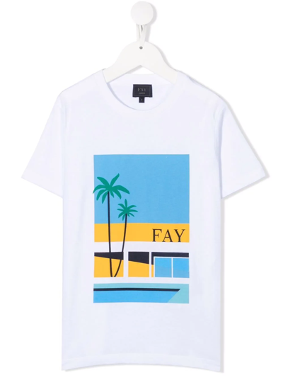 Fay Kids' Graphic-print Cotton T-shirt In White