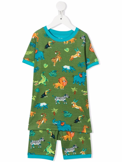 Hatley Kids' Safari Adventure Fitted Cotton Pyjamas In Green