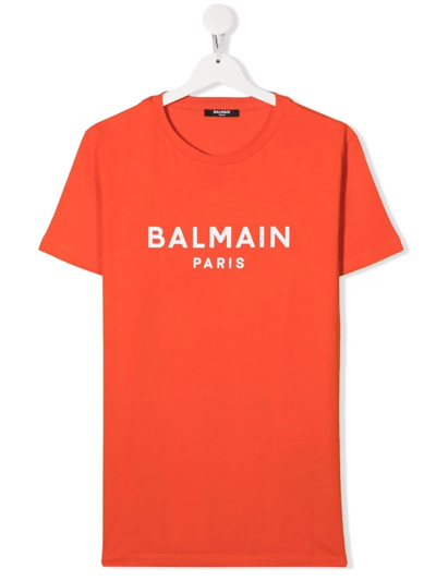 Balmain Teen Logo-print Cotton T-shirt In Arancio