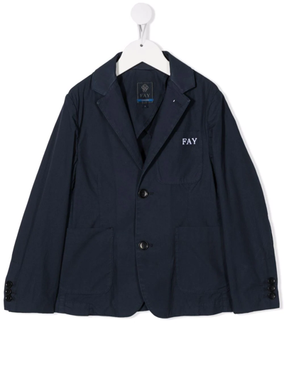 Fay Teen Single-breasted Cotton Blazer In Blu