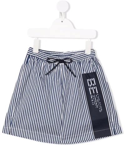 Il Gufo Kids' Striped Logo-print Shorts In Blue