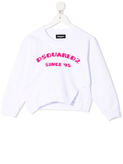 Dsquared2 Kids' Split-hem Logo Sweatshirt In White