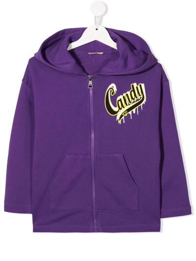 N°21 Kids' Candy Slogan-print Zipped Hoodie In Purple
