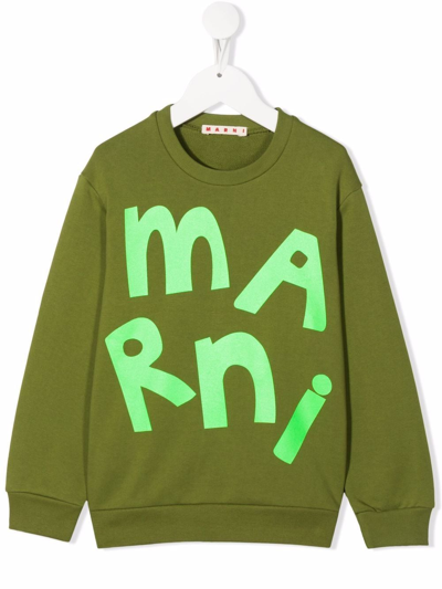 Marni Kids' Logo-print Sweatshirt In Green