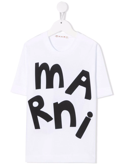 Marni Kids' Logo-print Cotton T-shirt In White