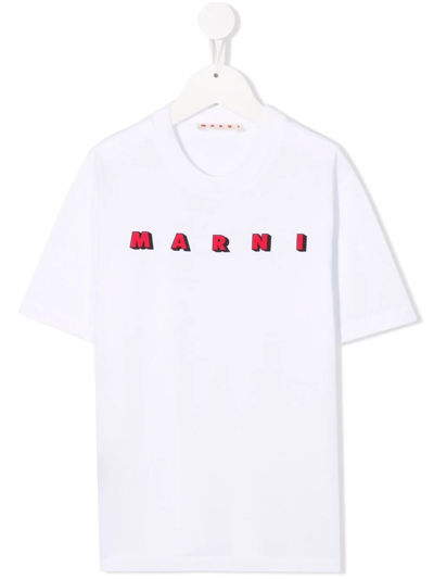 Marni Kids' Logo-print T-shirt In White