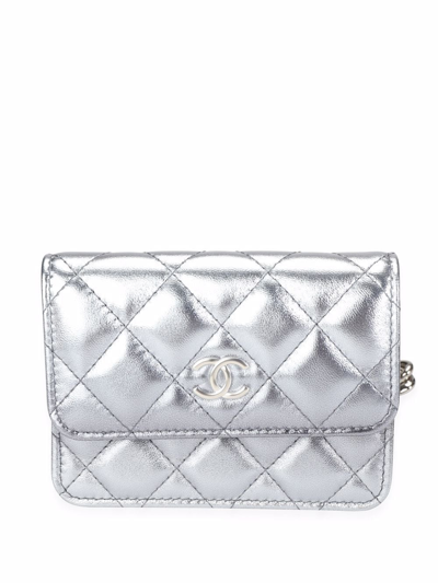 Pre-owned Chanel Quilted Cc Belt Bag In Silver