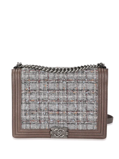 Pre-owned Chanel Large Tweed Boy  Shoulder Bag In Brown