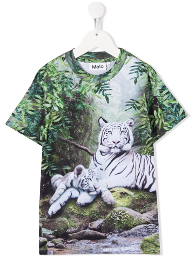 Molo Teen Roxo Summer Tiger-print Organic Cotton T-shirt In Green