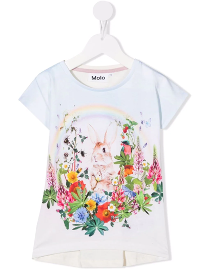 Molo Kids' Ragnhilde Bunny Cuteness-print Organic Cotton T-shirt In White