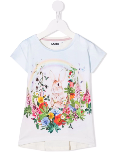 Molo Ragnhilde Bunny Cuteness-print Organic Cotton T-shirt In Blue