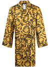 Versace Baroque Print Silk Robe In Gold