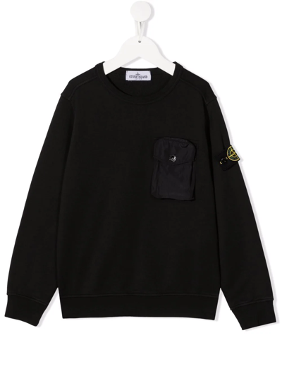 Stone Island Junior Kids' Compass-logo Sweatshirt In Black