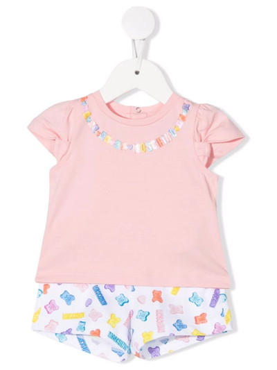 Moschino Babies' Logo-print Cotton Shorts Set In Pink