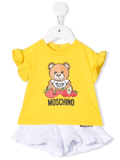 Moschino Babies' 荷叶边饰运动短裤 In Yellow