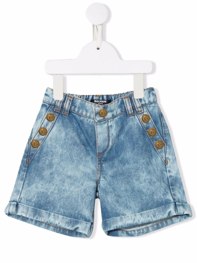 Balmain Babies' Denim Shorts With Buttons In Blue