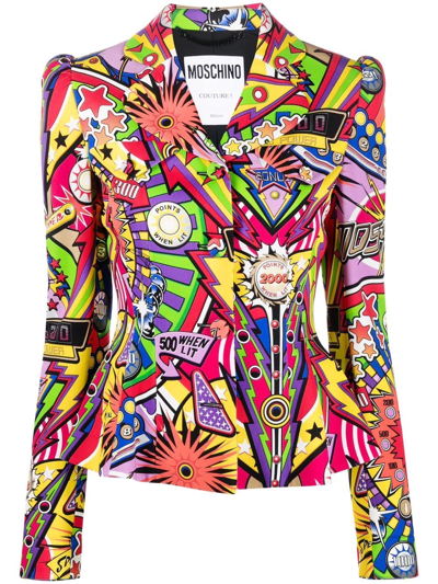 Moschino Cady Pinball-print Single-breasted Blazer In Red