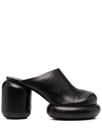 Jil Sander 95mm Block Heel Leather Mules In Black